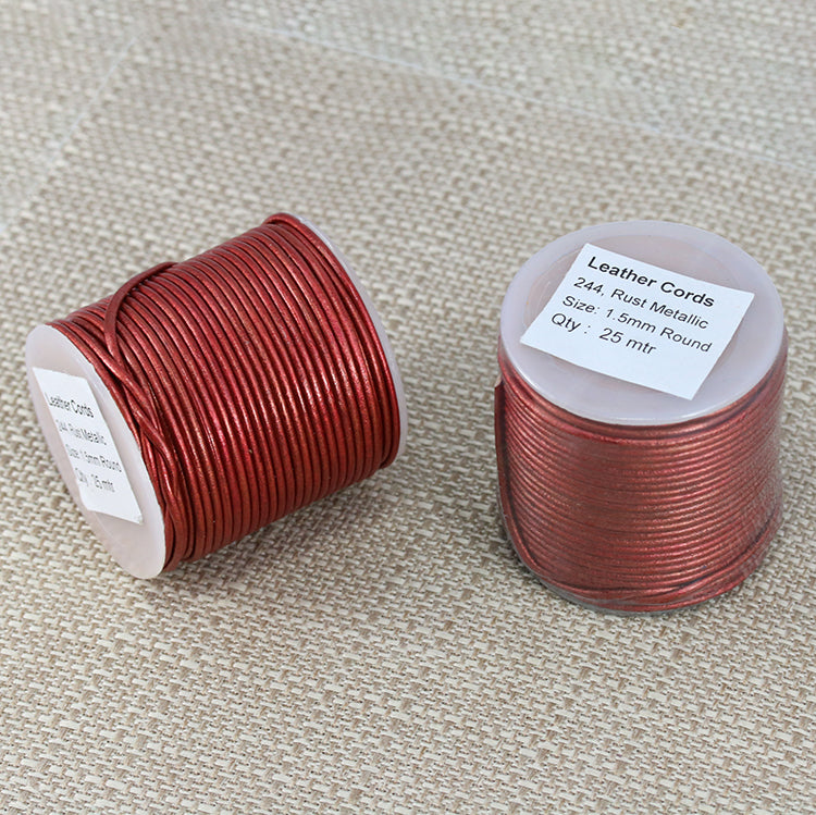 1.5mm round Indian leather - rust METALLIC - 25m SPOOL