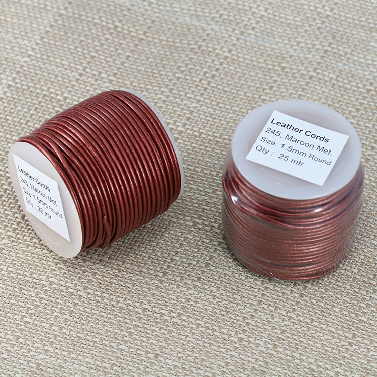 1.5mm round Indian leather - maroon METALLIC - 25m SPOOL