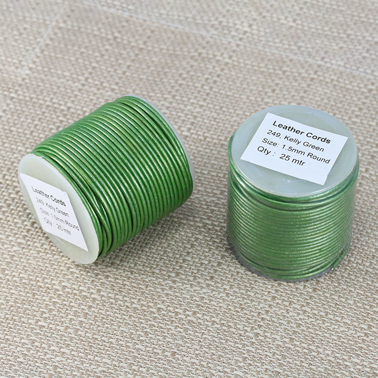 1.5mm round Indian leather - kelly green METALLIC - 25m SPOOL