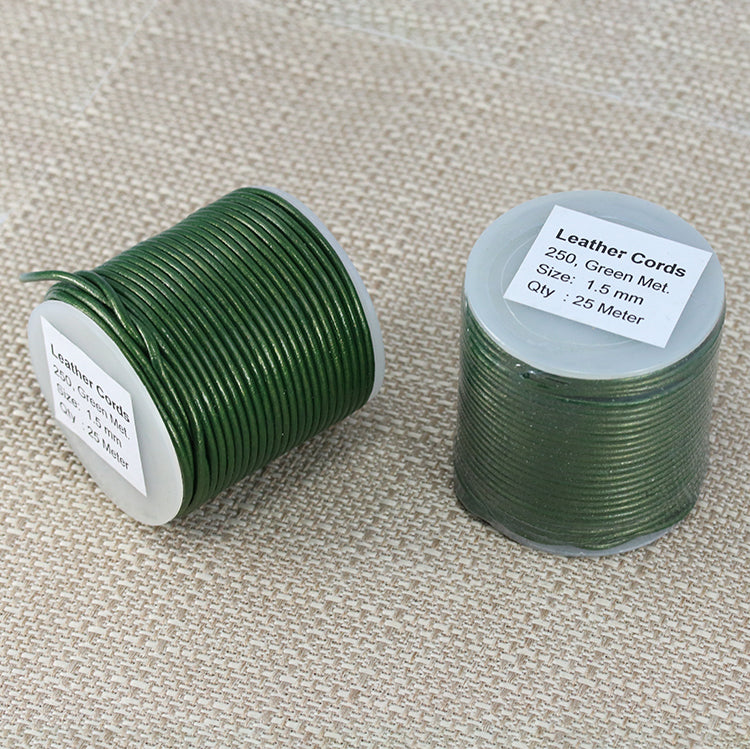 1.5mm round Indian leather - green METALLIC - 25m SPOOL