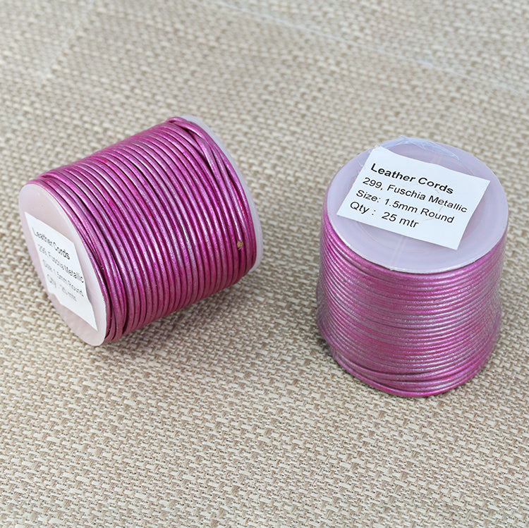 1.5mm round Indian leather - fuchsia METALLIC - 25m SPOOL