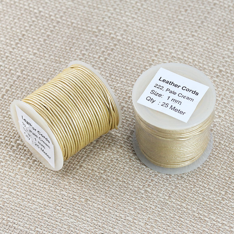 1mm round Indian leather - pale cream METALLIC - 25m SPOOL
