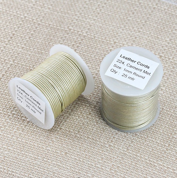 1mm round Indian leather - vintage pearl METALLIC - 25m SPOOL