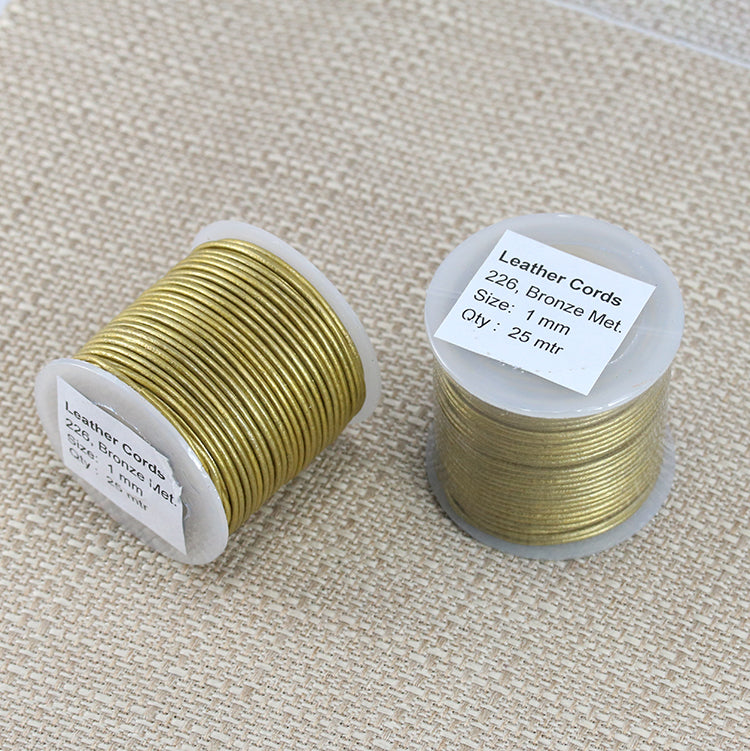 1mm round Indian leather - bronze METALLIC - 25m SPOOL
