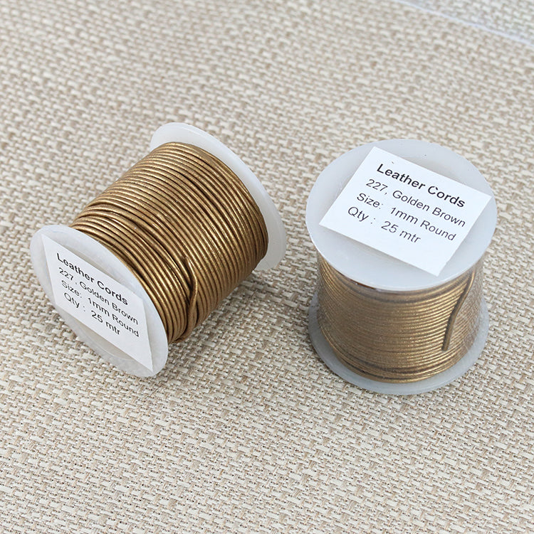1mm round Indian leather - golden brown METALLIC - 25m SPOOL