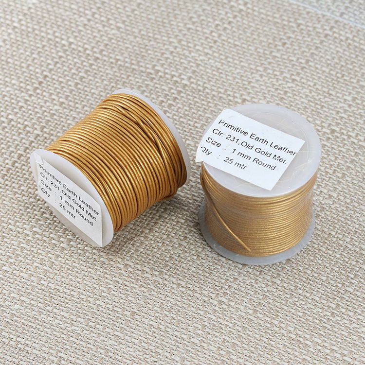 1mm round Indian leather - old gold METALLIC - 25m SPOOL