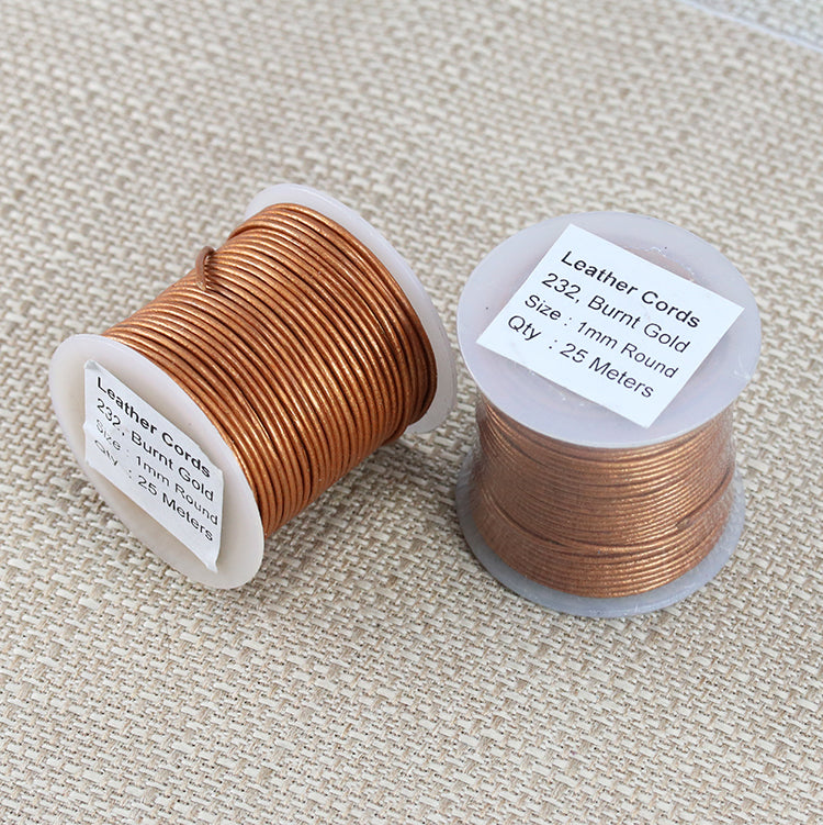 1mm round Indian leather - burnt gold METALLIC - 25m SPOOL