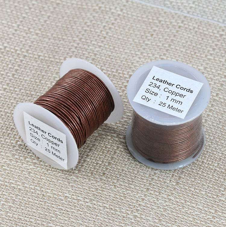 1mm round Indian leather - dark COPPER METALLIC - 25m SPOOL