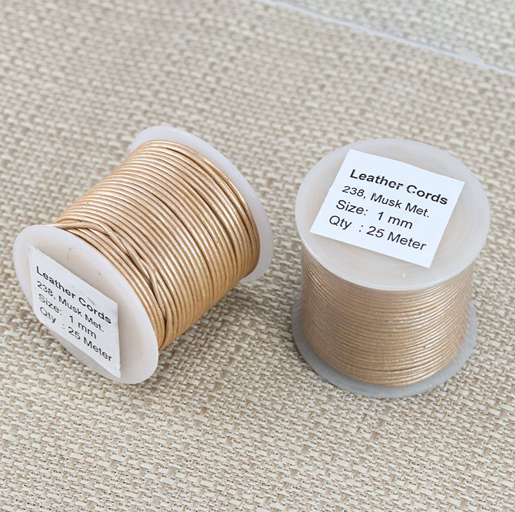 1mm round Indian leather - musk METALLIC - 25m SPOOL