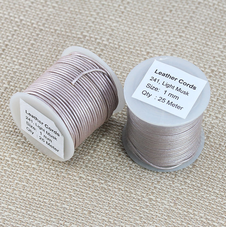 1mm round Indian leather - lt musk METALLIC - 25m SPOOL