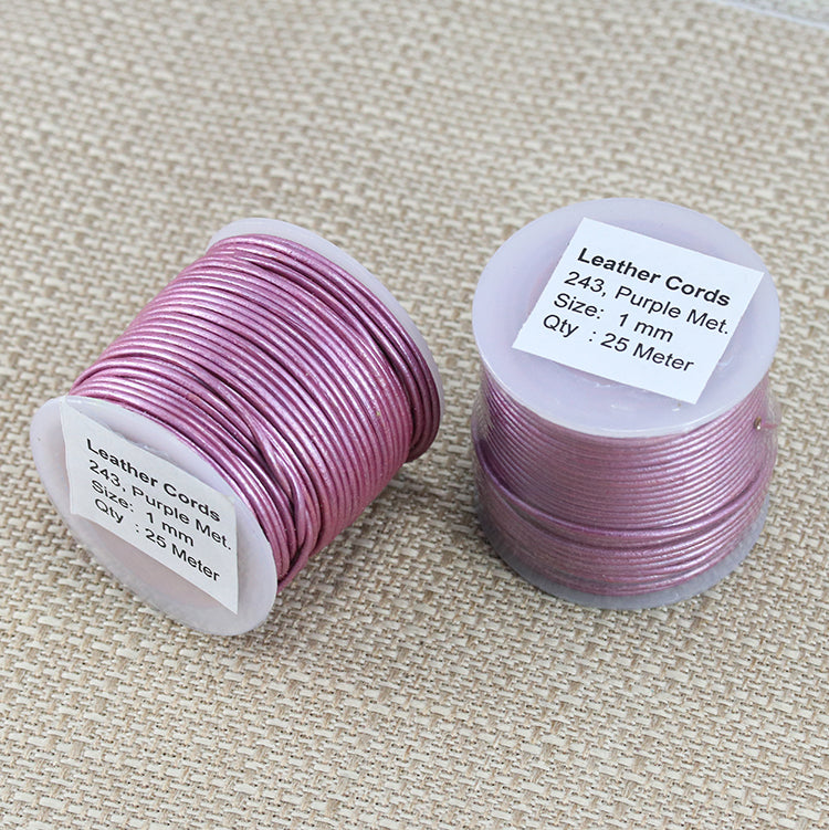 1mm round Indian leather - purple METALLIC - 25m SPOOL