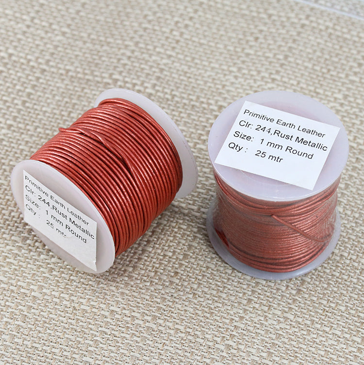 1mm round Indian leather - rust METALLIC - 25m SPOOL