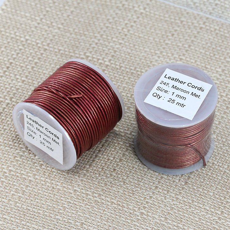 1mm round Indian leather - maroon METALLIC - 25m SPOOL