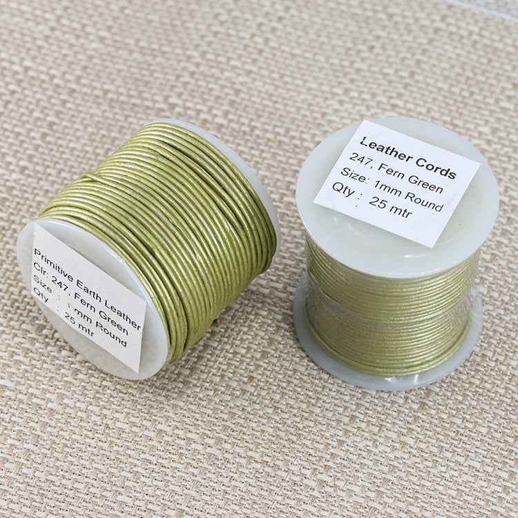 1mm round Indian leather - fern green METALLIC - 25m SPOOL
