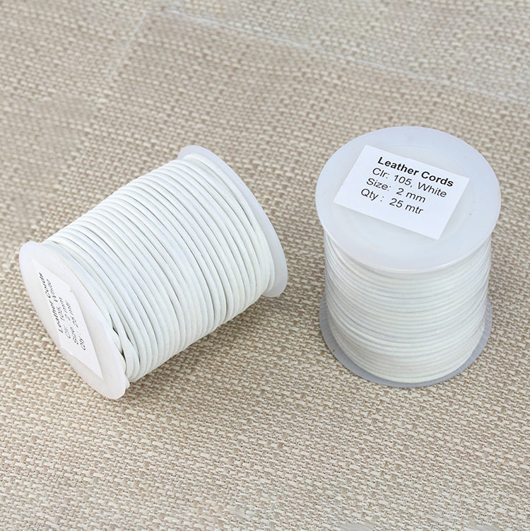 2mm round Indian leather - white - 25m SPOOL