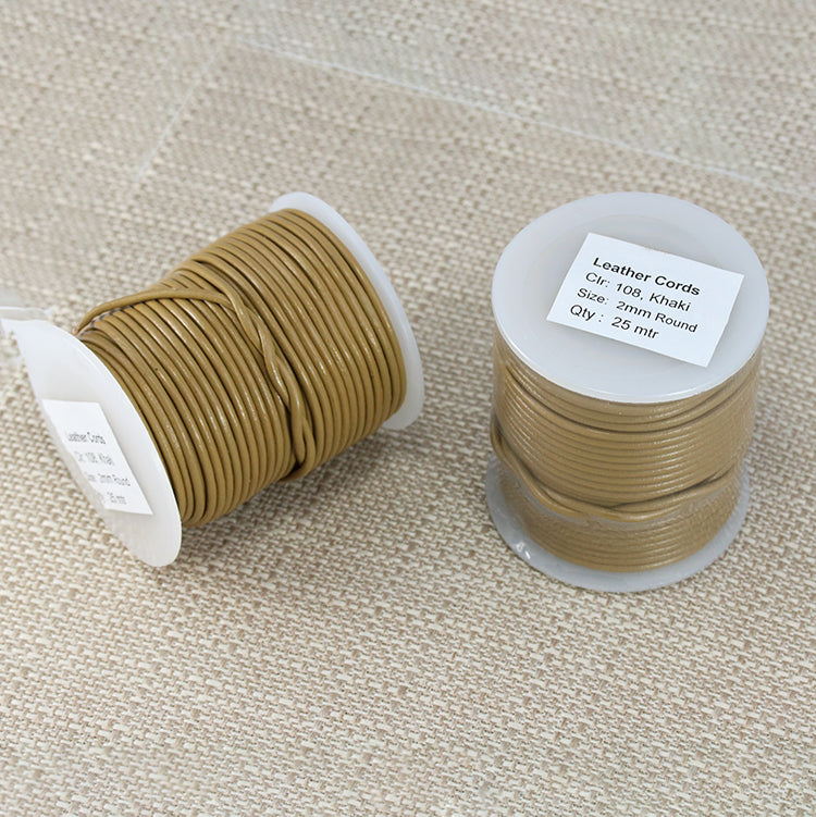 2mm round Indian leather - khaki - 25m SPOOL