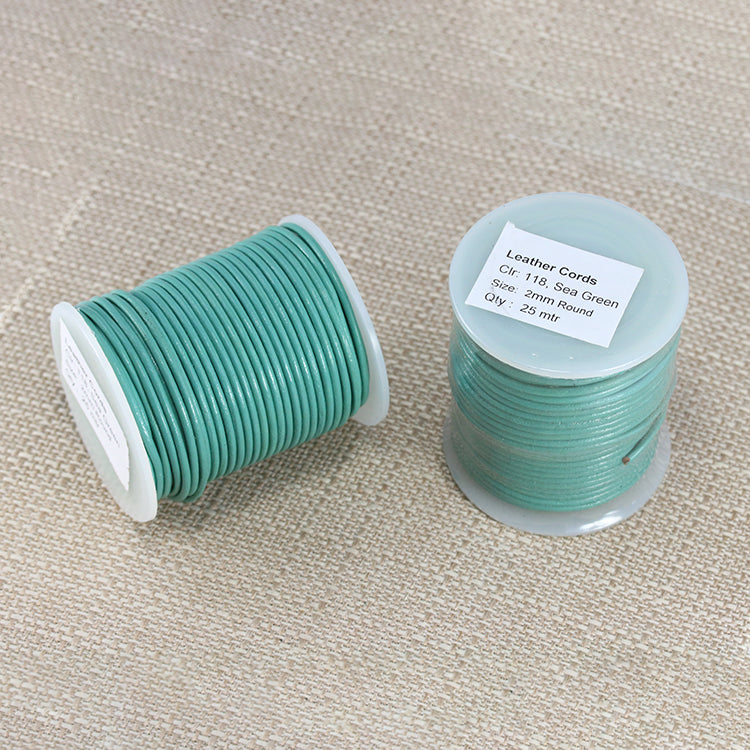 2mm round Indian leather - seafoam green - 25m SPOOL