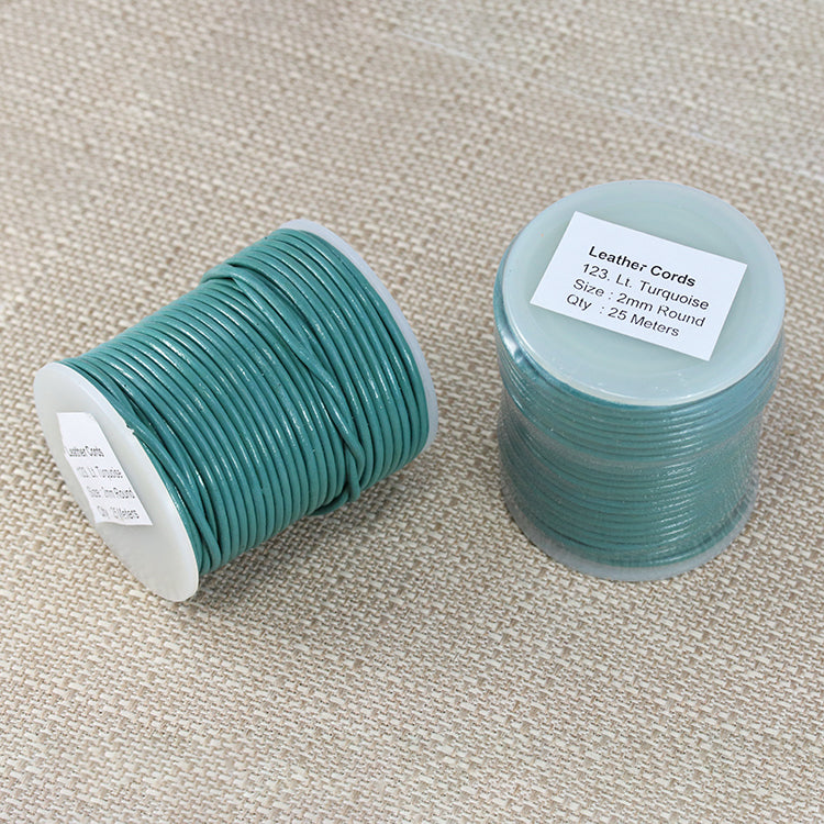 2mm round Indian leather - lt turquoise - 25m SPOOL