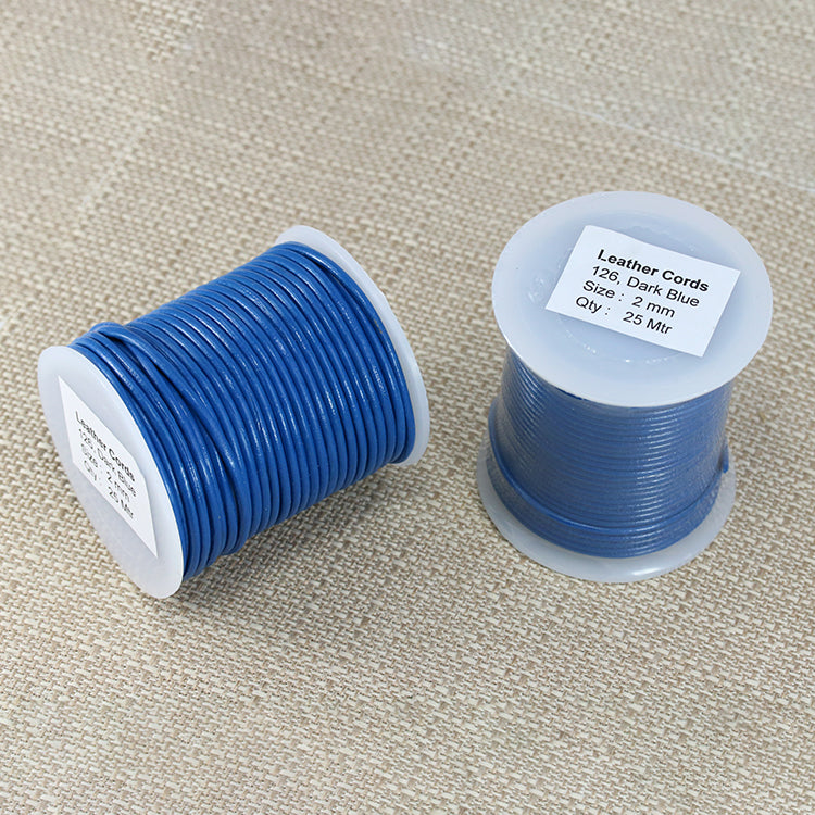 2mm round Indian leather - dark blue - 25m SPOOL
