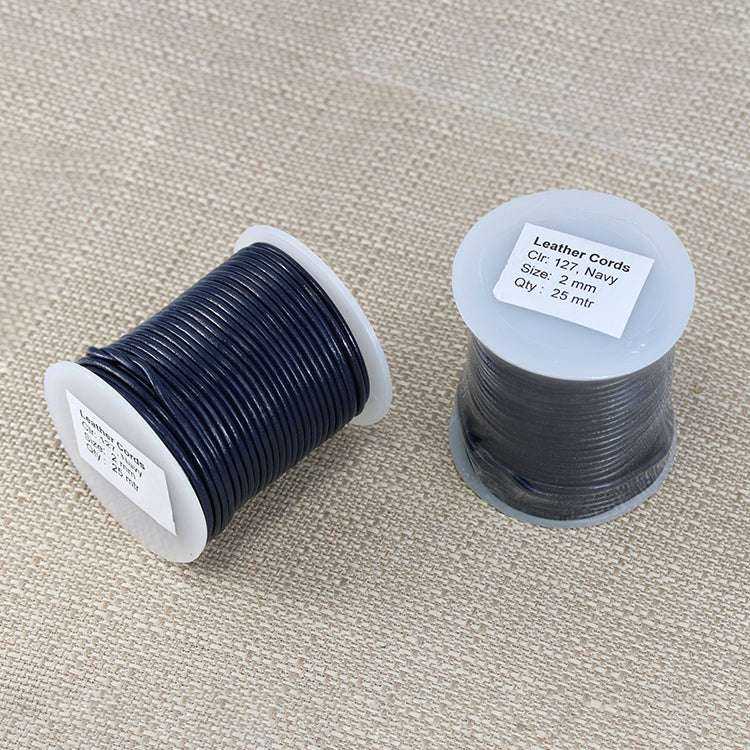 2mm round Indian leather - navy - 25m SPOOL