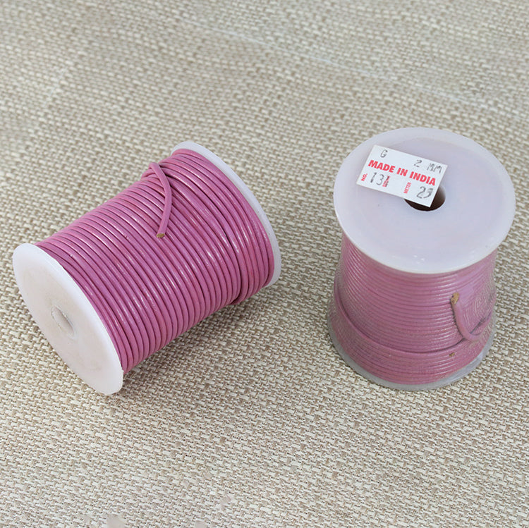 2mm round Indian leather - dusty pink - 25m SPOOL