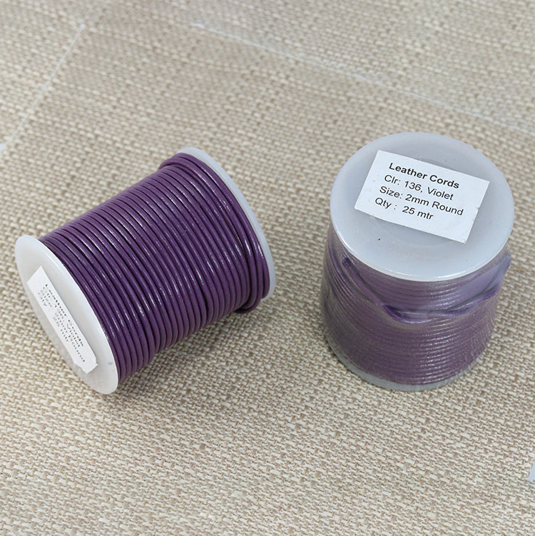 2mm round Indian leather - violet - 25m SPOOL