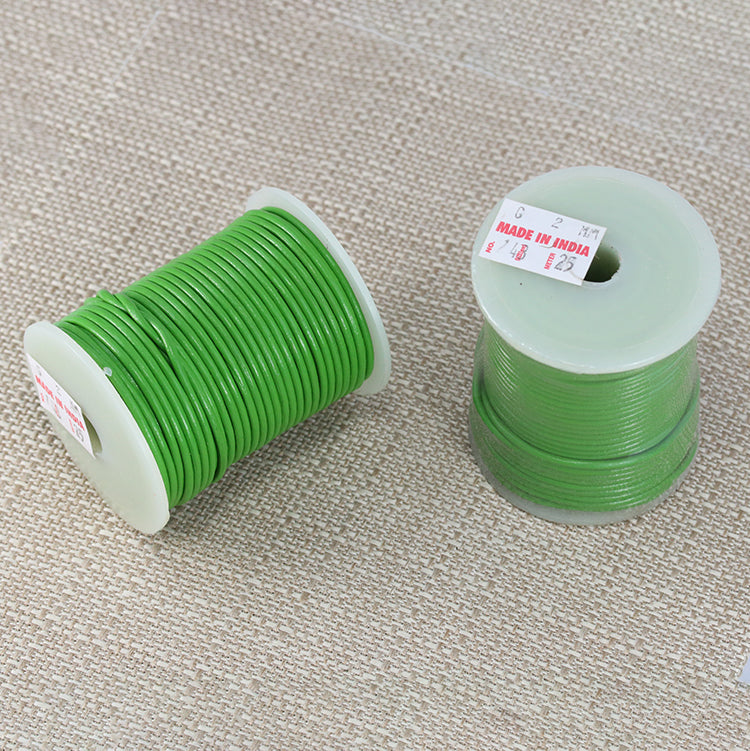 2mm round Indian leather - green - 25m SPOOL