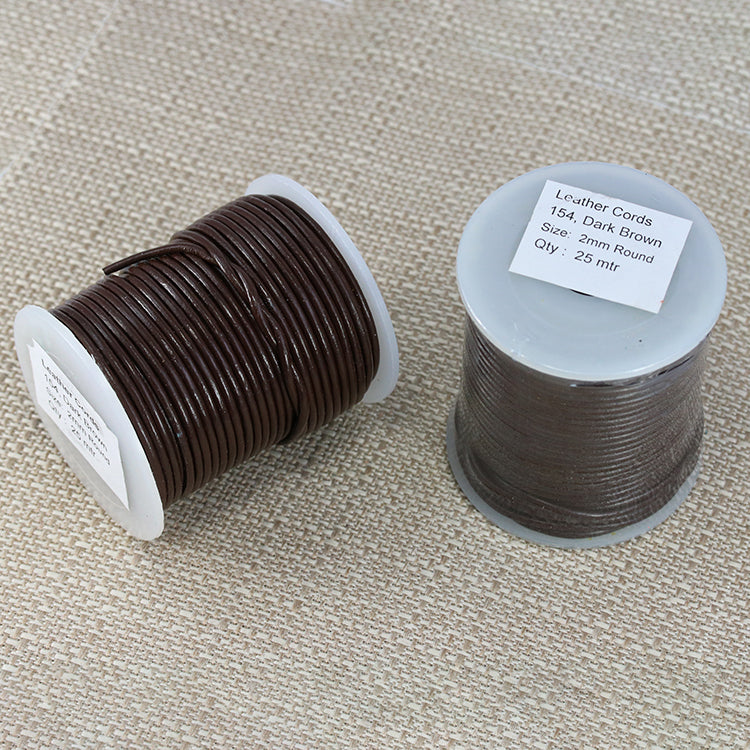 2mm round Indian leather - dark brown - 25m SPOOL