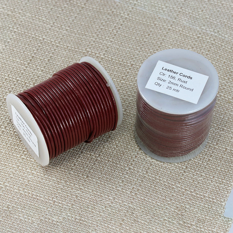 2mm round Indian leather - rust - 25m SPOOL