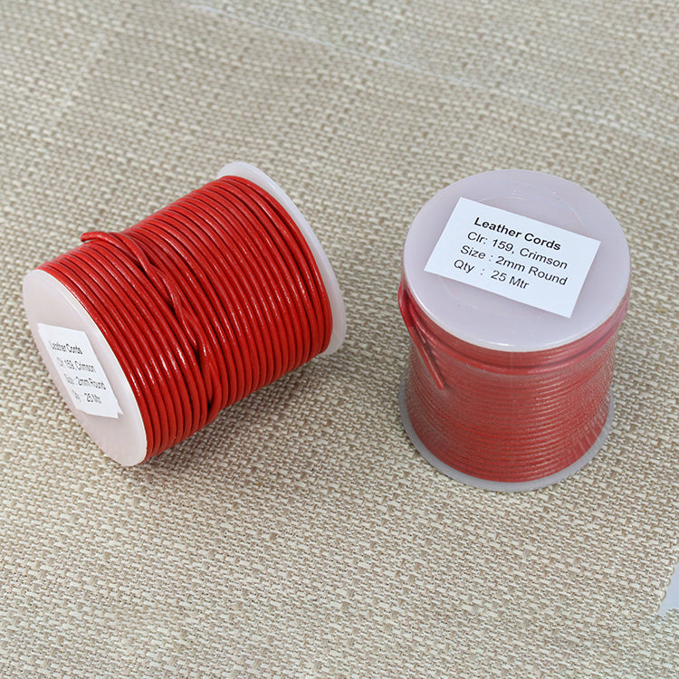 2mm round Indian leather - crimson - 25m SPOOL