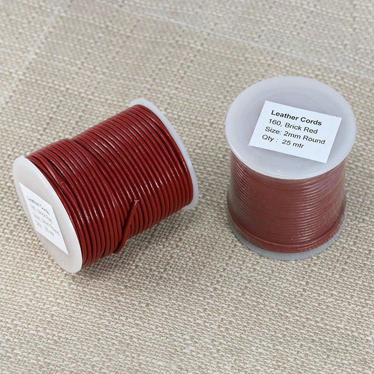 2mm round Indian leather - brick red - 25m SPOOL