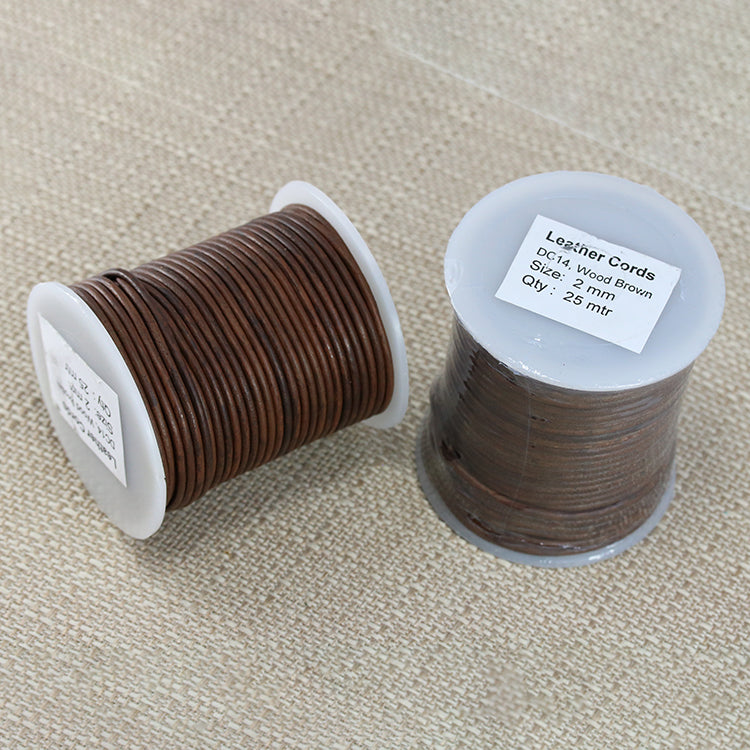 2mm round Indian leather - weathered WOOD - 25m SPOOL