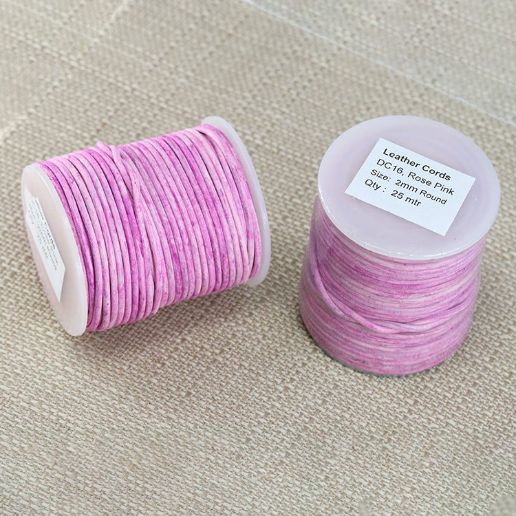 2mm round Indian leather - weathered ROSE - 25m SPOOL