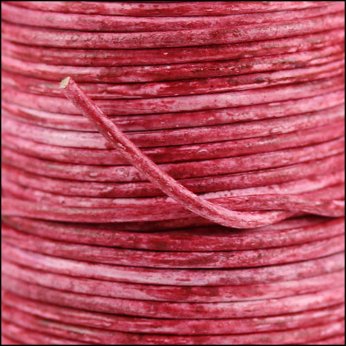 2mm round Indian leather - weathered CARMINE - 25m SPOOL