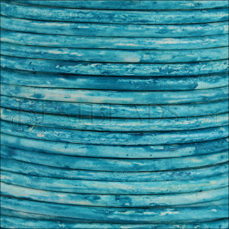 2mm round Indian leather - weathered AZURE - 25m SPOOL