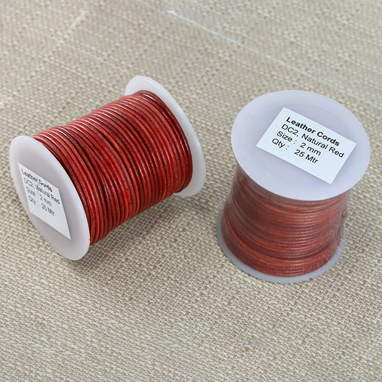 2mm round Indian leather - natural red - 25m SPOOL