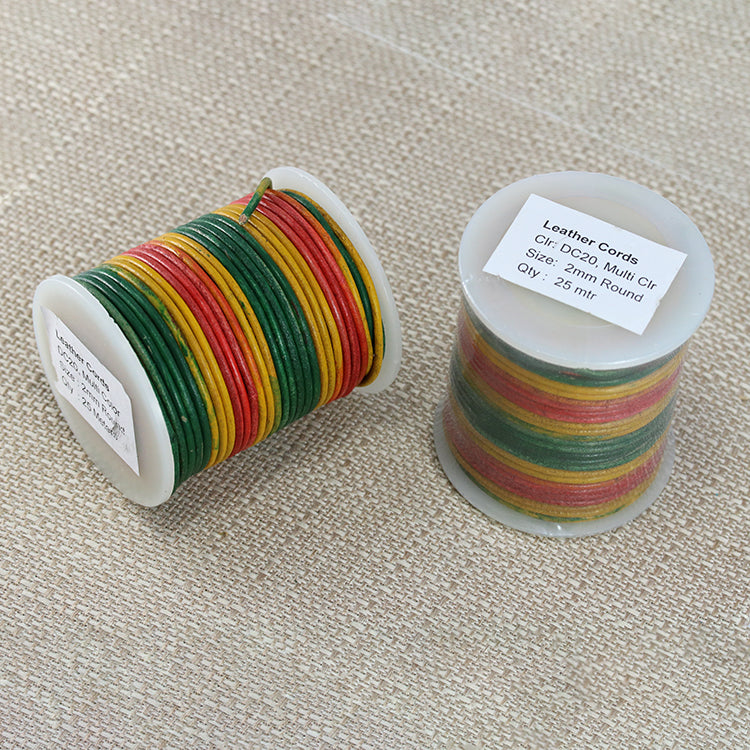 2mm round Indian leather - MULTI COLOR - 25m SPOOL