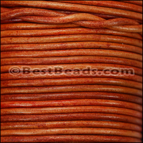 1.5mm round Indian leather - NATURAL ORANGE - 25m SPOOL