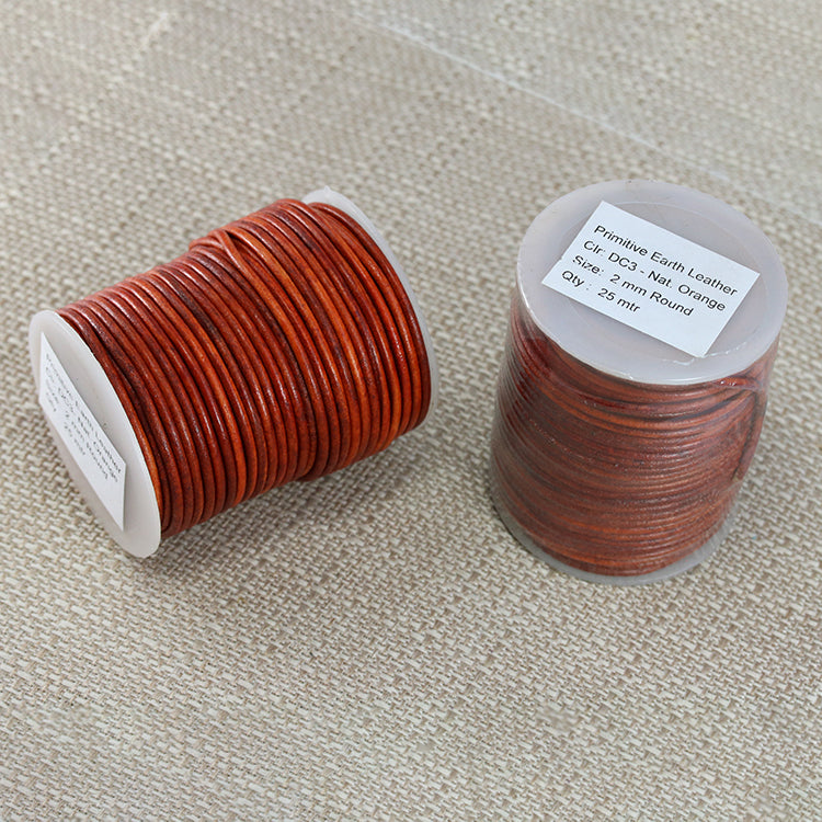 2mm round Indian leather - natural orange - 25m SPOOL