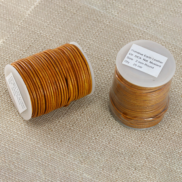 2mm round Indian leather - natural mustard - 25m SPOOL