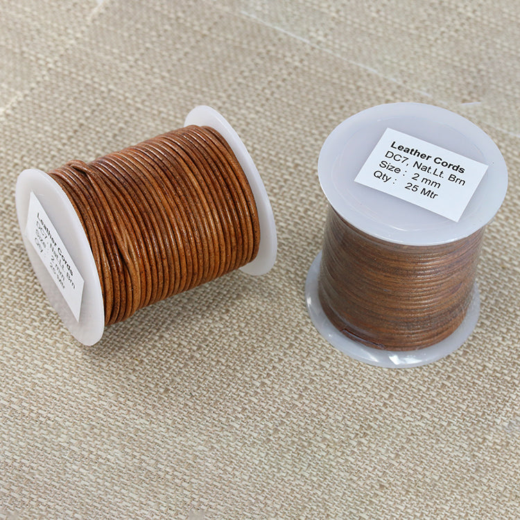 2mm round Indian leather - natural lt brown - 25m SPOOL