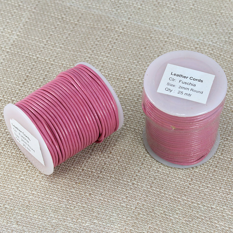 2mm round Indian leather - fuchsia - 25m SPOOL