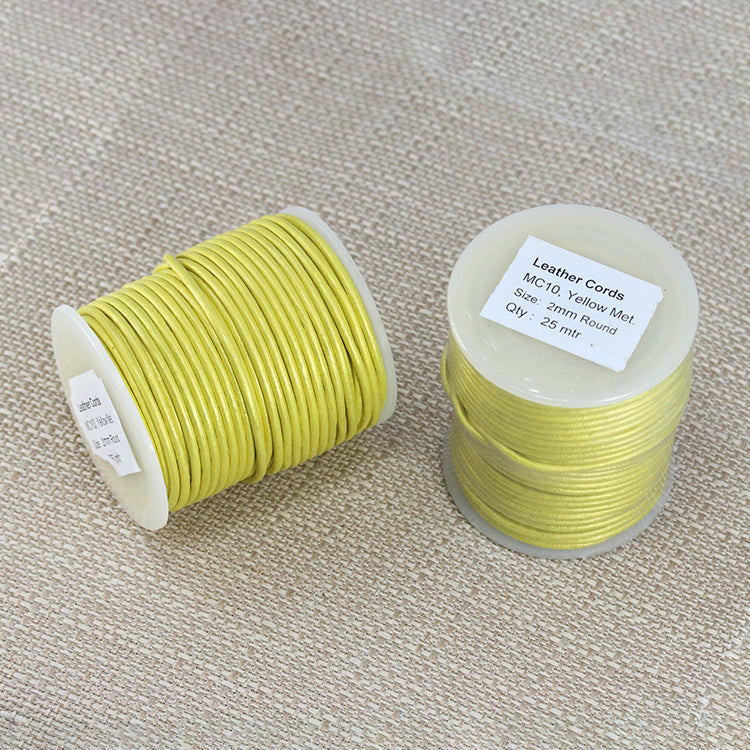 2mm round Indian leather - yellow metallic - 25m SPOOL