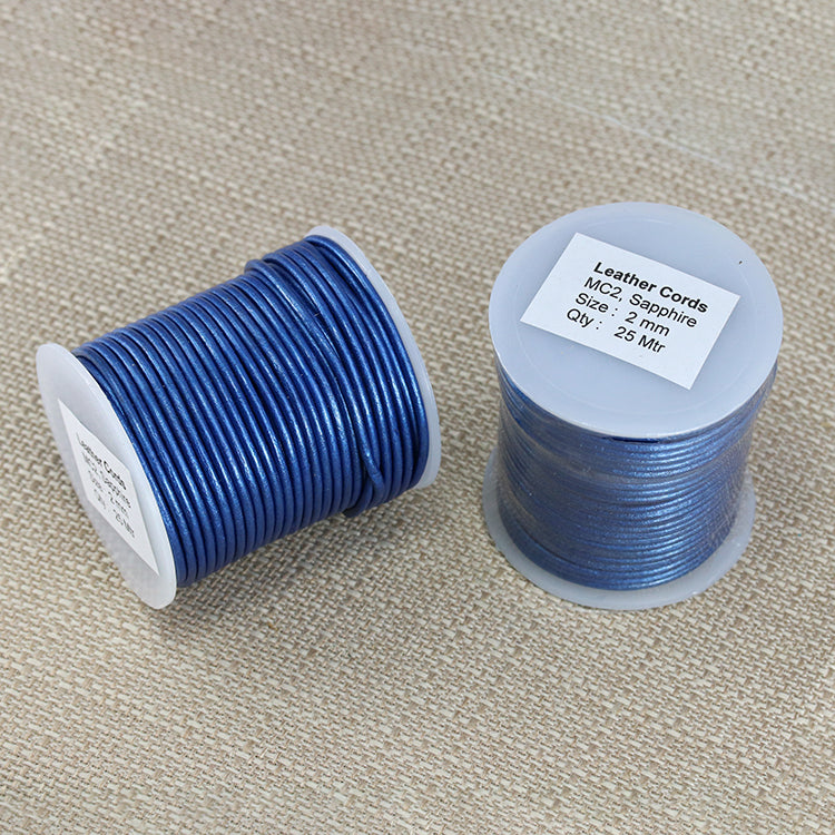2mm round Indian leather - sapphire metallic - 25m SPOOL