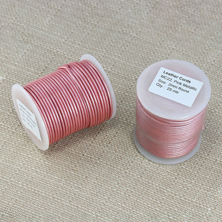 2mm round Indian leather - pink metallic - 25m SPOOL