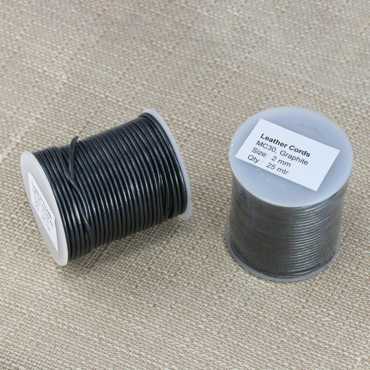 2mm round Indian leather - graphite - 25m SPOOL
