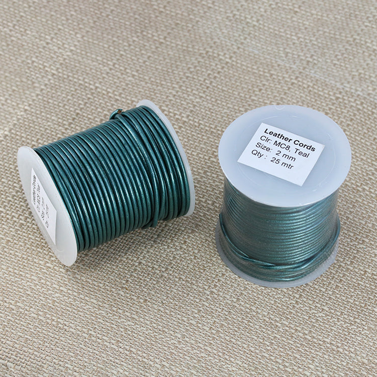 2mm round Indian leather - teal metallic - 25m SPOOL