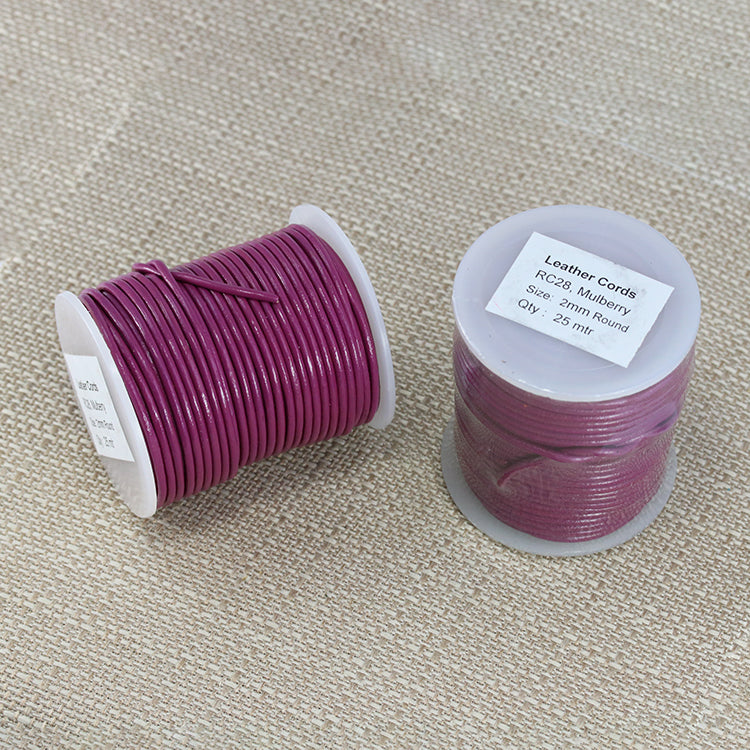 2mm round Indian leather - mulberry - 25m SPOOL