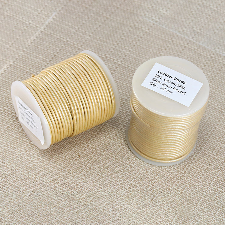2mm round Indian leather - cream METALLIC - 25m SPOOL