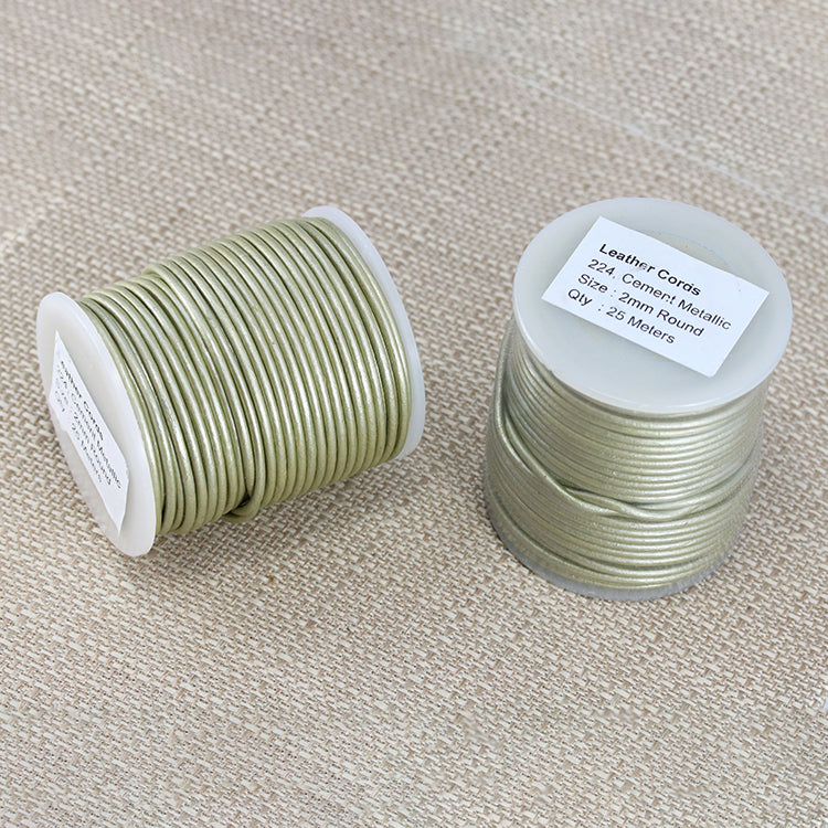 2mm round Indian leather - vintage pearl METALLIC - 25m SPOOL